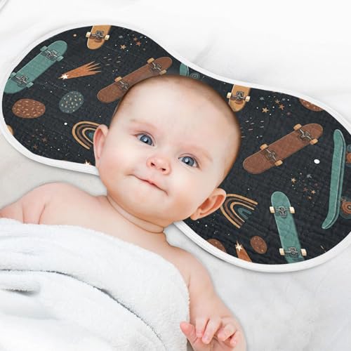 Kigai Skateboards Shooting Stars Baby Muslin Burp Cloths 4 Pack, Soft 4 Absorbent Layers Cotton Burp Rags for Newborn Girls Boys4