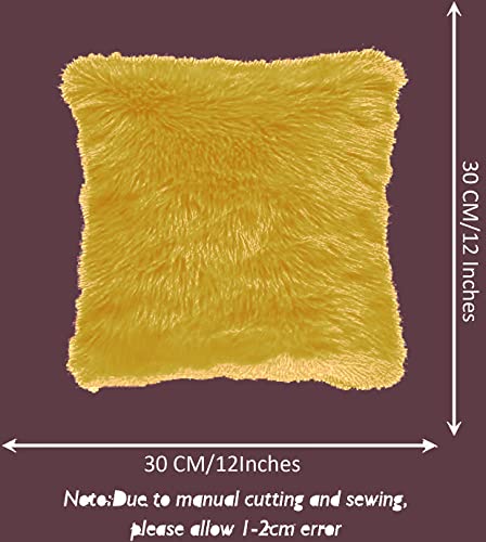 Image of Fur Cushion Pillow Cover for Set of 2 Pillow - 13x13 Inches (Gold)
