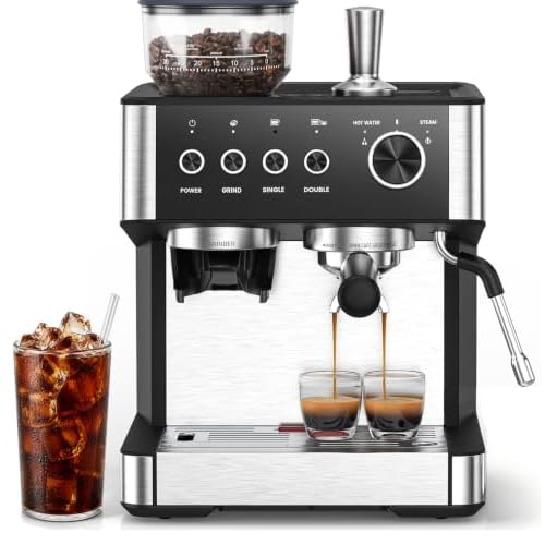 Electactic Coffee Maker with Grinder, Black & Stainless Steel Espresso