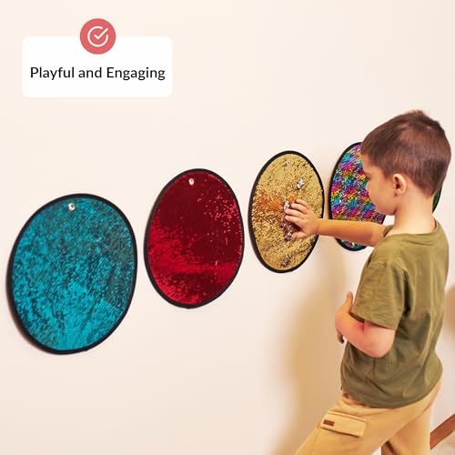 Image of ODOXIA 5-Pack Sequin Fabric Mats | Sensory Wall | Reversible Tiles for Kids | Flip Toy