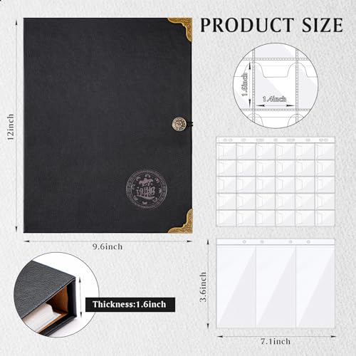 Coin Collecting Holder Album with 150 Coin Pockets and 240 Paper Currency Pockets, PU Leather Coins Collection Holder Penny Currency Storage Book (Black)