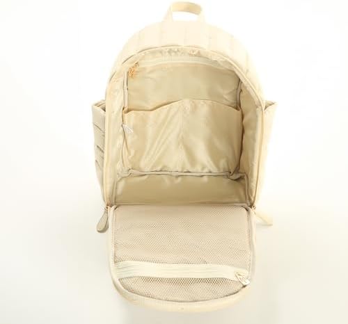 My Collection Puff Deri Kumaş Anne Bebek Bakım Sırt Çantası, Krem - Görsel 6