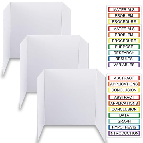 Trifold Display Boards with Colorful Self-Adhesive Sheets – 24 x 16 Inch Tri-Fold Corrugated Presentation Boards for Science Fairs, Complete Poster Board Kit