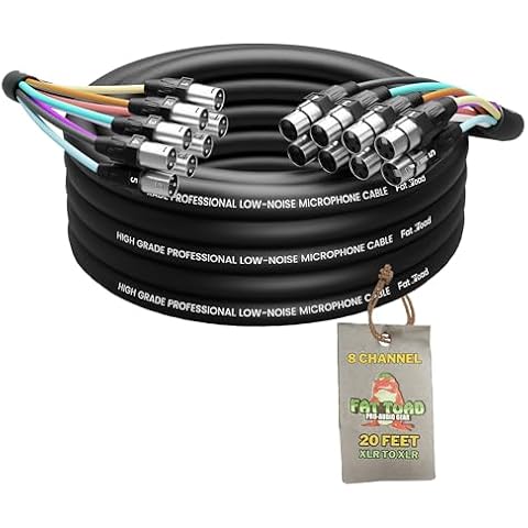 Fat Toad XLR Snake Cable (8 Channels) 20 FT Patch Studio, Stage, Live Sound Recording Multicore Cords | Pro Audio Shielded Female to Male Microphone Cables for DJ Digital Mixers or PA Amplifiers Cover