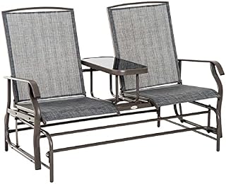 Outsunny 2 Seater Metal Double Swing Chair Glider Rocking Chair Seat Outdoor Seater Garden Furniture Patio Porch With Table Grey