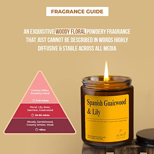 Image of AuraDecor Scented Jar Candle | Handpoured Soy Wax Candle with Long Lasting Burn Time | Premium Amber Jar Aromatherapy Candle | Ideal Gift for Home & Decor (Extra Large, Spanish Guwaicwood & Lily)