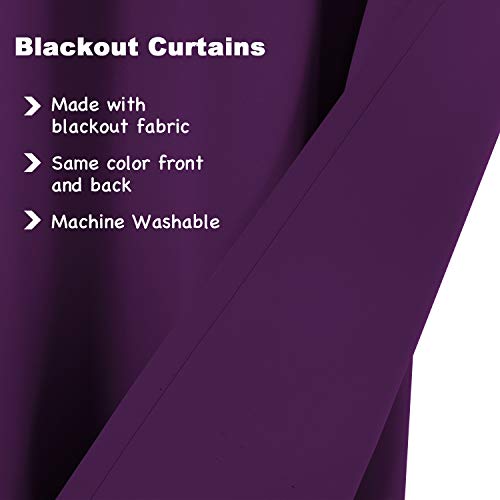 Blackout Curtain Panels Thermal Insualted Solid Ring Top Blackout Window Drapes Tripe Woven Textured Soft Curtain Panels For Living Room Window Treatment Drapes, 2 Panels, 52" W X 96" L, Purple #TOP2