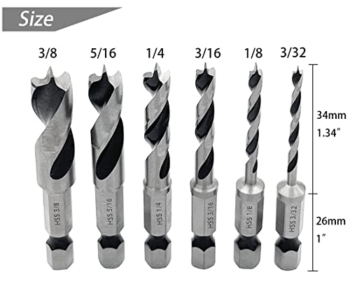Saipor 6pcs 1/4" Quick Change Hex Shank Wood Brad Point Stubby Short Drill Bit Set HSS 4241 Woodworking Drill for Right Angle Drill and Used in Tight Spaces 4 Saipor 6pcs 1/4" Quick Change Hex Shank Wood Brad Point Stubby Short Drill Bit Set HSS 4241 Woodworking Drill for Right Angle Drill and Used in Tight Spaces - Image 4