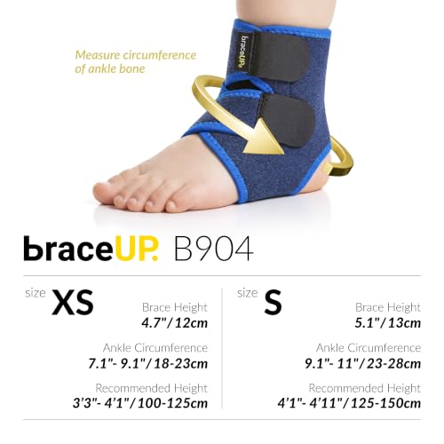 Image of BraceUP Kids Ankle Brace - Youth Ankle Support for Boys & Girls, Adjustable Foot Brace for Sports, Left or Right Foot (XS)