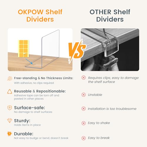 OKPOW-Shelf-Dividers-for-Closet-Organization--Keep-Sweaters-Purses-Upright-Clear-Acrylic-Separators-for-Most-Wood-Shelves-Pantry-Damage-Free-Sturdy-Tall-10-x-12-8-Pack