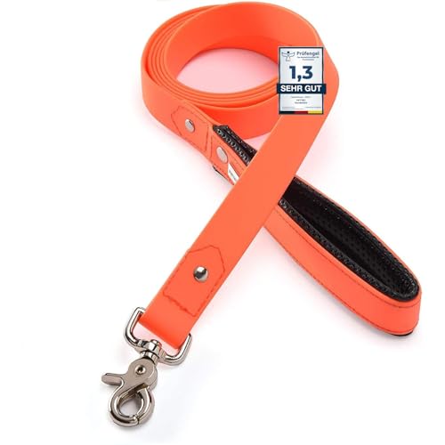PetTec Guinzaglio per Cani - Guinzaglio Addestramento con Impugnatura Imbottita, Materiale Trioflex a 3 Strati Intrecciati, Impermeabile - Moschettone e Gancio in Acciaio Inossidabile - 2m, Arancione