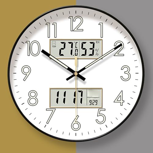 Horloge murale silencieuse à piles phosphorescente avec hygromètre intégré - 7