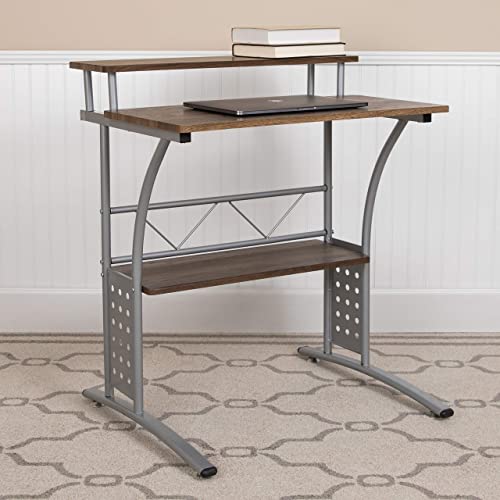 Flash Furniture Clifton Rustic Walnut Computer Desk With Top And Lower Storage Shelves #TOP1
