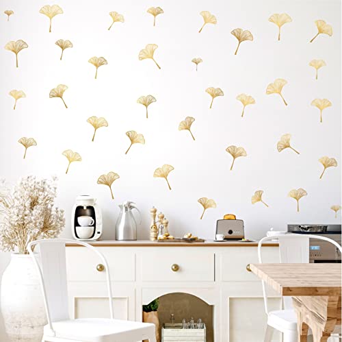 Hataru Gold Wall Decals,Gold Wall Decals Peel And Stick,Modern Leaf Wall Stickers Living Room Decor,Abstract Flower Wall Sticker,Nordic Plant Wall Art Stickers For Bedroom Bathroom Window Decor #TOP3