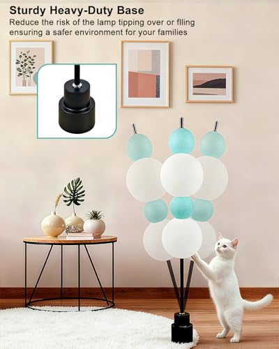 Image of Blue Globe Floor Lamp - Metal, 3 CCT (3000K /4000K /5000K) Dimmable LED, Touch Switch, Modern Tall Standing Lamp for Bedroom, Living Room, Home Office