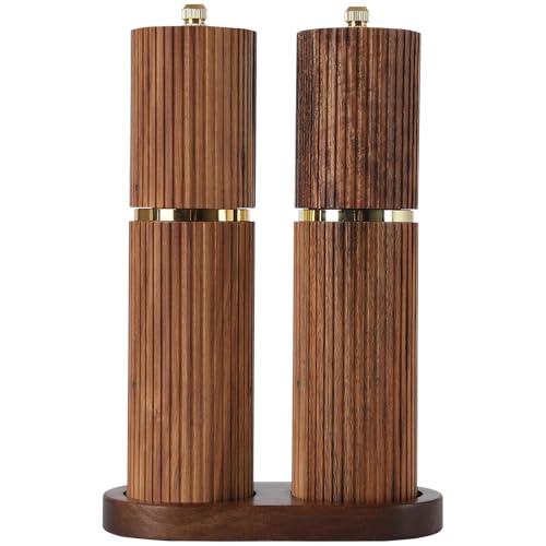 Comparison: Best Wood Salt And Pepper Grinders 7 Wooden Salt and Pepper Grinder Set, Refillable Salt and Pepper grinder with adjustable Coarseness, Acacia Wood pepper mill manual, Salt and Pepper Shakers Matching Wooden tray-Ideal for Gifting