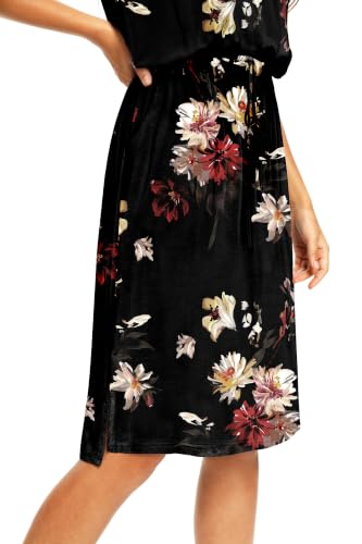 Image of Simier Fariry Womens Summer Hide Belly Knee Length Travel Dress Pocket Short Sleeve Midi Work Casual Outfits