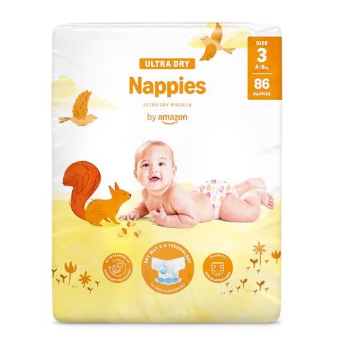 By Amazon Pañales ultra-secos, Talla 3 (4-9 kg), Con canales, Bianco, 86 Unidad (1 Paquetes de 86) - Nueva versión (Anteriormente una marca Mama Bear brand, el mismo producto)