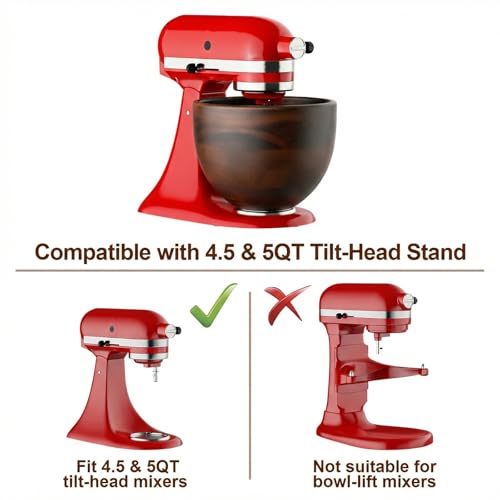 Image of Cofun Premium Wood Mixing Bowl, Compatible with 4.5-5 Qt Tilt-Head Stand Mixers, Natural True Wooden Bowls, 5 Qt Kitchen Aid Bowls for Mixer with Stainless Steel Locking Base
