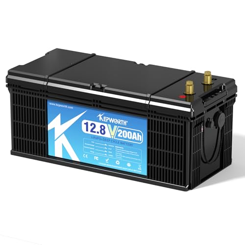KEPWORTH Bateria Litio 12V 200Ah Batería Lifepo4, hasta 15000 Ciclos y 10 Años de Vida, 200A BMS, Baterias Solares para Caravana Energía de Respaldo Aplicación Fuera Red Barco Motor de Arrastre