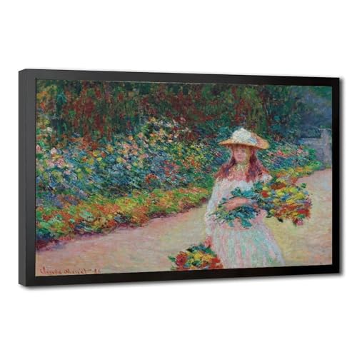 Toile Monet jeune fille dans le jardin de Giverny pour une ambiance de travail apaisante