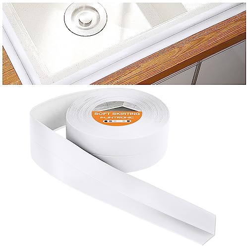Flintronic Rodapiés Autoadhesivo Flexible, 4.5m x 38mm Perfil PVC, Rodapie de Acabado Rodapiés Flexible Cinta Autoadhesiva para Cocina y Baño, Blanco