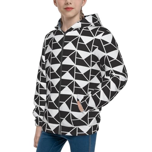 Abstract Geometric Texture Kid Hoodies Boys Zip Up Sweatshirts Girls Pullover with Pocket