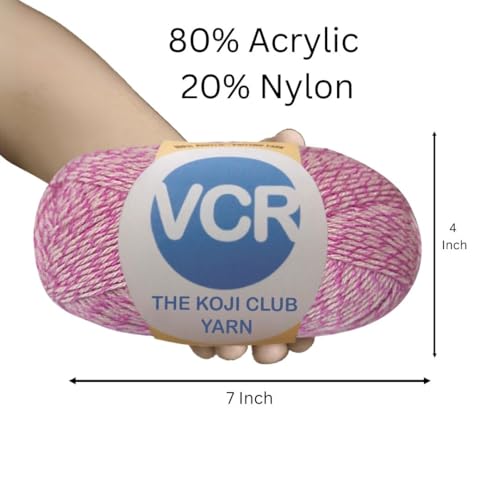 Image of VCR Pink and White Color Yarn, 100 Grams Hank, 275 Meters Length, 80% Acrylic, 20% Nylon Ball The Koji Club Yarn for Crochet and Knitting, Pack of 1, Suitable for DIY