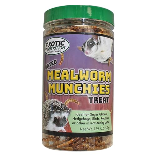 Exotic Nutrition Mealworm Munchies (1.9 oz.) - All Natural Healthy High Protein Insect Treat - Chickens, Birds, Hedgehogs, Bluebirds, Reptiles, Sugar Gliders, Opossums, Skunks, Lizards, Fish