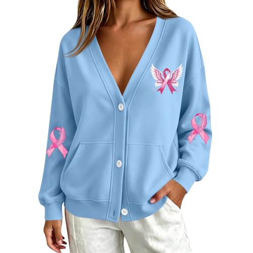 Breast Cancer Sweatshirt Cardigan for Women Oversized Long Sleeve Coat - image 3