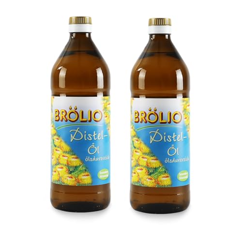 Fuduu Edition | Brölio - Distelöl, 2 x 0,75 Liter Glasflasche, reich an natürlichem Vitamin E, 100% pflanzlich, vegan, vegetarisch, hohe Hitzebeständigkeit I für Geniesser, Hohe Qualität