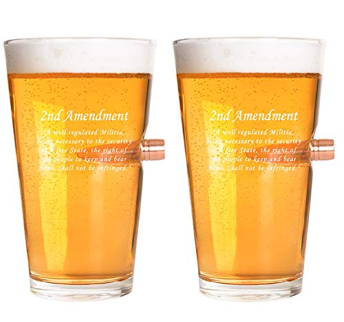 Lucky Shot - 2Nd Amendment 50 Caliber Bullet Stuck In Glass Pint Glass | American Usa Patriotic Scotch Glass | Old Fashioned Wine Glass Men Gifts | Independence Day Gifts For Men - Set Of 2 (16 Oz) #TOP7