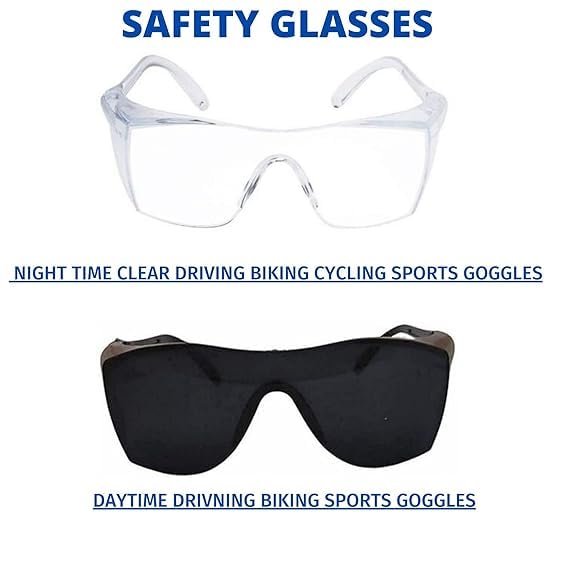 Image of FLAXI All Day, 24 Hour Driving Wrap Around Sports Unisex Sunglasses| Goggles for Road Rider Bikers Cars Travelling Hiking Cricket (CLEAR&BLACK) | Eye Protection from dust and UV rAYS(PACK OF 2)