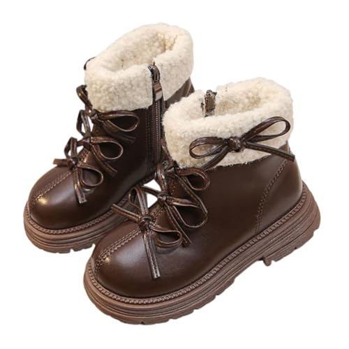 Kids Girls Winter Fleece Lined Ankle Boots Fashion Cute Sherpa PU Leather Bowknot Boot Soft Warm Side Zipper Chunky Snow Shoes3