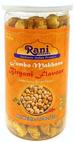 Image of Rani Jumbo Phool Makhana (Fox Nut /Popped Lotus Seed) Biryani Flavor 2.29oz (65g) Vacuum Sealed, Easy Open Top, Resealable Container ~ Indian Tasty Treats | Vegan | NON-GMO | Indian Origin