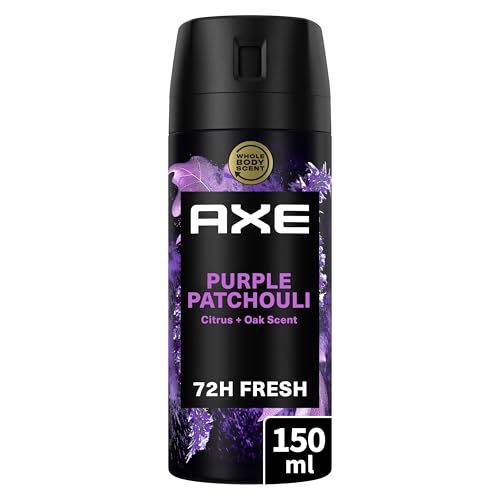 AXE Desodorante para hombre en aerosol Purple Pachuli Colección Prestige Antitranspirante Spray 72 horas Frescura Non Stop Peach Pachulí y Ámbar 150ml