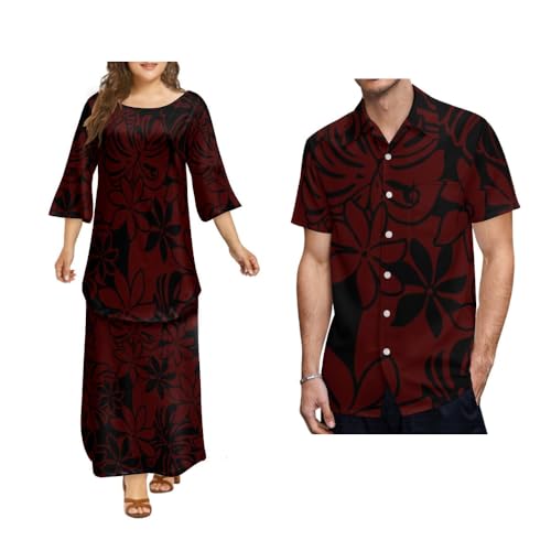 3D Printed Custom Polynesian Tribe Puletasi Samoa Set 2-Piece Top and Skirt 2-Piece Men's Shirt for Women