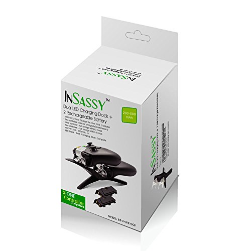 InSassy (TM) Dual LED Charging Dock + 2 Rechargeable Battery for Xbox ONE Controllers