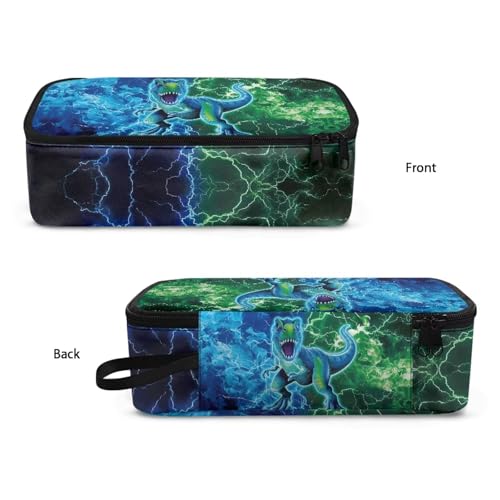 Image of Cool Dinosaur Pencil Case for Boys 6-8 Large Capacity Pencil Pouch for Kids Portable Lightweight Pen Box with Strap for School, Lightning Print