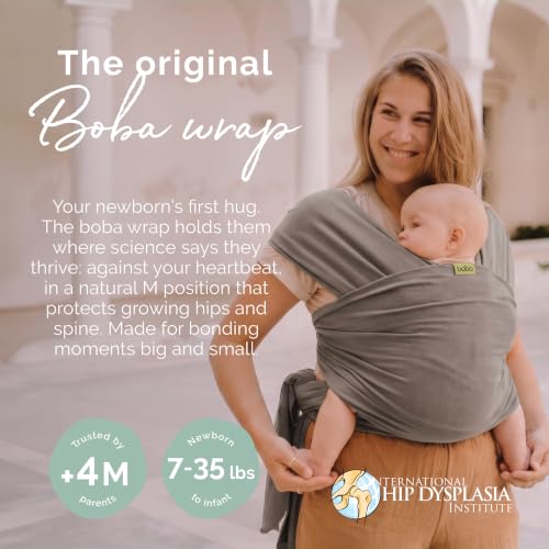 Image of Boba Baby Wrap Carrier - Original Baby Sling Carrier for Newborns (7-35 lbs), Soft, Secure, Hands-Free & Ergonomic, Ideal for Comfortable Bonding, New Parents (Grey)