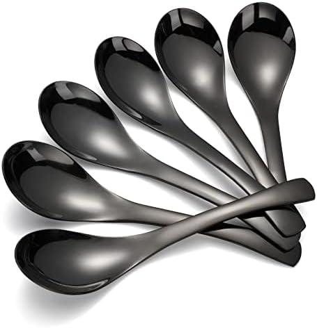 Juego de 6 cucharas de mesa redondas de acero inoxidable con espejo pulido de plata para ramen