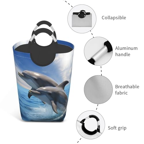 Panier à linge autonome pliable avec deux dauphins pour la chambre