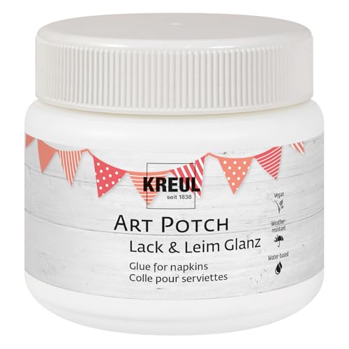 KREUL 49151 - Art Potch Lack und Leim transparent glänzend 150 ml Serviettentechnik- und Dekokleber auf Wasserbasis für Holz Keramik Stein und Karton