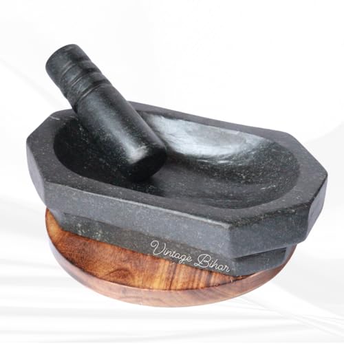 Image of Mortar pestle for kitchen, Silbatta for Chutney, Khalbatta Stone, ammikallu for kitchens small rolu rokali, idi kallu Pure Unpolished Granite Stone (Black, Length = 12 Inch)
