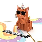 Lovepop Party Katze Pop-Up Geburtstags-Karte, 3D Grußkarte, Geschenk-Karte, Glückwunsch-Karte, 3D-Karte Regenbogen Katze mit Partyhut, Klappkarte