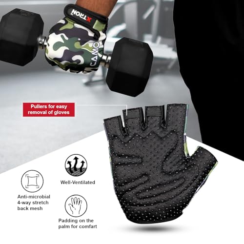 Image of XTRON Gym Gloves Weight Lifting Fitness Gloves Men & Women for Workout, Training, Exercise, Cycling Gloves, Bike Sports Gloves (Fighter DX 021) (Camo Black)