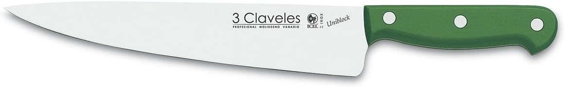 3 CLAVELES CUCHILLO COCINERO UNIBLOCK VERDE 25 cm - 10 Inches D 3C