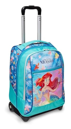 Zaino Trolley Seven La Sirenetta, 2 Scomparti Con Cerniera, Spallacci Imbottiti, Per Bambina, Scuole Elementari e Medie + Omaggio portachiave pailettes e 7 penne multicolore