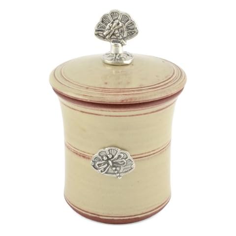 Oregon Stoneware Studio Dragonfly Garlic Pot with Pewter Finial, Latte Cover