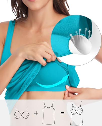 Image of V FOR CITY Tank Top for Women with Built-in Padded Bra Adjustable Wide Strap Camisole Cotton Cami Shirts
